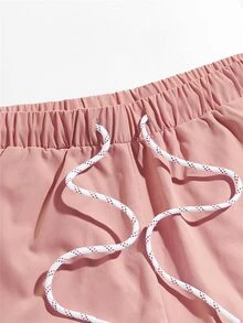 Mainfolk Men's Loose Fit Letter Patched Drawstring Shorts - Coral Pink - View 4