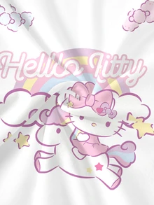 HELLO KITTY AND FRIENDS | SHEIN تي شيرت نسائي صيفي كاجوال بطبعة كرتونية - أبيض - مشاهدة 6