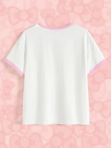 HELLO KITTY AND FRIENDS | SHEIN تي شيرت نسائي صيفي كاجوال بطبعة كرتونية - أبيض - مشاهدة 8