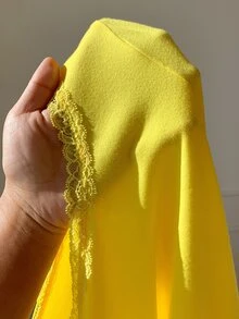 Comfortcana 女款純色對比蕾絲圓領長袖上衣與條紋長褲休閒可愛套裝居家服，淺黃藍白條紋秋季款 - 黃色 - 查看 9
