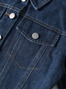 Girls' Personalized Versatile Comfortable Casual Vacation Fashion Washed Soft Distressed Street Style Daily Loose Non-Stretch Short Denim Long Sleeve Jacket, All Seasons - Dark Wash - View 9
