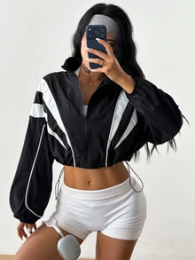 Coolane Women's Drawstring Hem Cropped Lightweight Sports Jacket - Black - View 2
