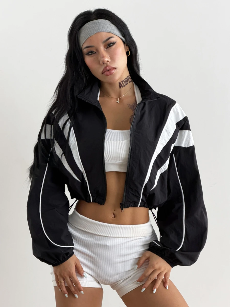 Coolane Women's Drawstring Hem Cropped Lightweight Sports Jacket - Black - View 1