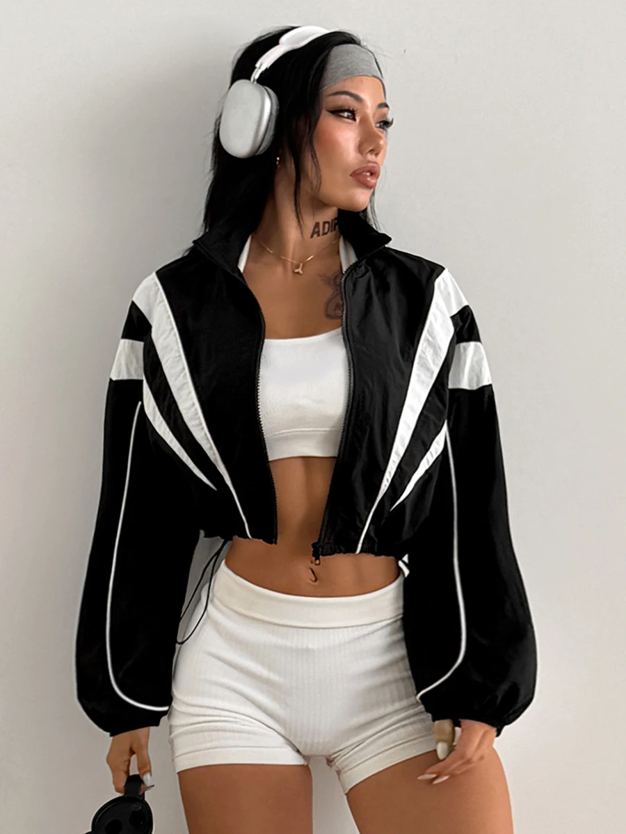 Coolane Women's Drawstring Hem Cropped Lightweight Sports Jacket - Black - View 1
