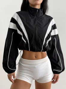 Coolane Women's Drawstring Hem Cropped Lightweight Sports Jacket - Black - View 5