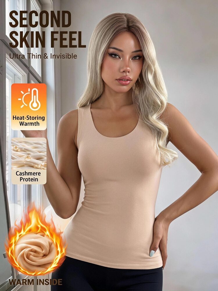 SHEIN EZwear Atasan Musim Dingin Hangat Model Slim Fit dengan Lapisan Termal - Khaki - View 2