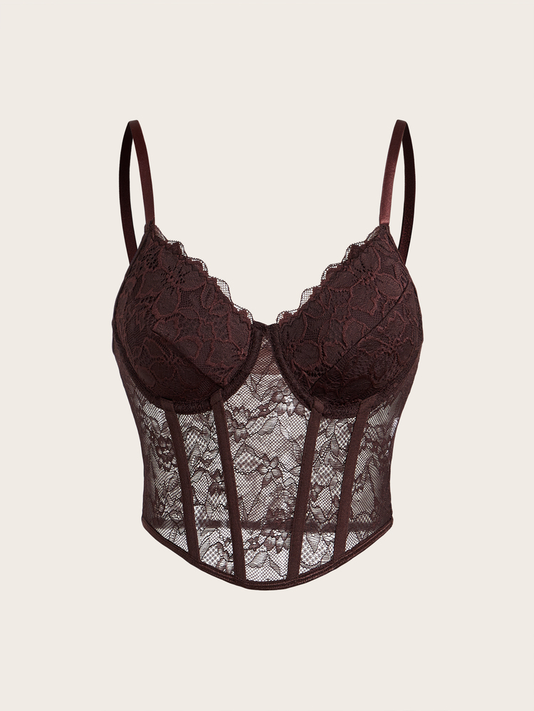Sweetina Lace Cami Black Corset Top, Multipurpose & Practical - Brown - View 2