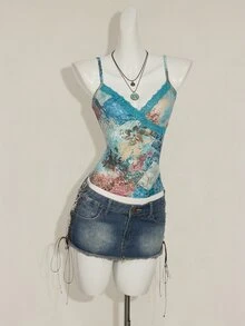 SHEIN ICON 复古花卉印花无袖吊带上衣，夏季休闲 - 彩色 - 查看 8