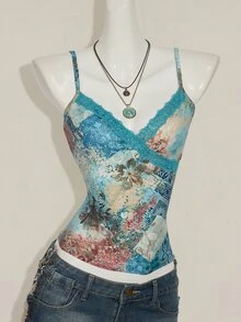 SHEIN ICON 复古花卉印花无袖吊带上衣，夏季休闲 - 彩色 - 查看 10