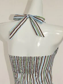 SHEIN ICON 条纹露背挂脖上衣，夏季 - 彩色 - 查看 13