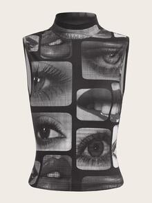 SHEIN ICON Figure Graphic Mock Neck Tank Top - Multicolor - View 2