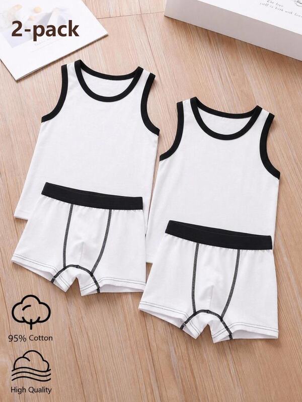 1 Set Boys Toddler Traceable Cotton Tank Top & Boxer Briefs Set, Soft Base Layer Essentials (95% Cotton)