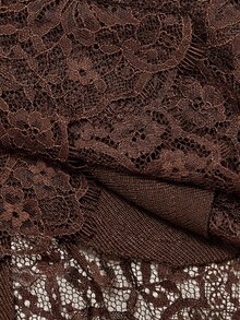 SHEIN MOD Plus Size Autumn/Winter Brown Lace Patchwork Knit Skirt, Elegant Commute Outfit, Urban Chic, Old Money Style - Brown - View 8