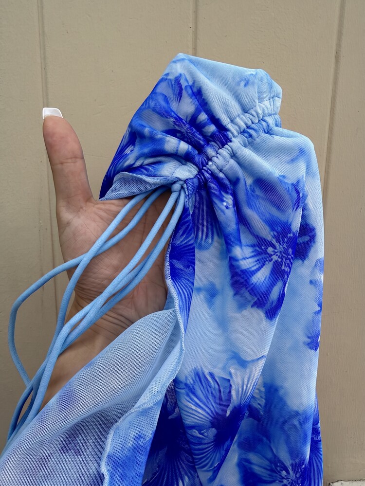 GalTyme Plus Size Women's Vacation Casual Floral Print Split Hem Top - Blue - View 8