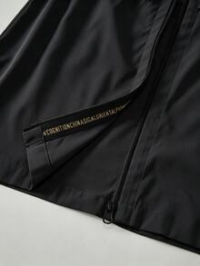 SHEIN Tween女孩粉色收腰連帽字母裝飾運動休閒可調腰口袋夾克，秋季服飾，秋季，返校，學校，校服 - 黑色 - 查看 8