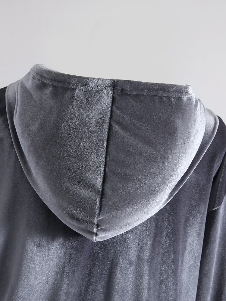 SHEIN Teen Girls Fashion Casual Velvet Zipper Sweatshirt Sweatshirt Jacket, Suitable For Daily Outings, Campus And Various Occasions, Spring And Autumn Outerwear, Seasonal Transition Jacket, Sweatshirt Jacket - Grey - View 9