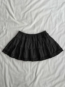 Attitoon 女款迷你短裙，休閒極簡復古龐克 Y2K 百搭派對聚會黑白條紋印花圖案，超短性感短裙，音樂節穿搭，哥德風，女款夏季穿搭 - 黑色 - 查看 2