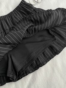 Attitoon 女款迷你短裙，休閒極簡復古龐克 Y2K 百搭派對聚會黑白條紋印花圖案，超短性感短裙，音樂節穿搭，哥德風，女款夏季穿搭 - 黑色 - 查看 5