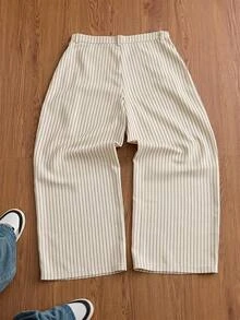 SWAVVY Men's Striped Short Sleeve Pocket Shirt And Long Pants Casual Set - White - View 8