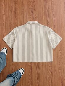 SWAVVY Men's Striped Short Sleeve Pocket Shirt And Long Pants Casual Set - White - View 6