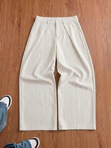 SWAVVY Men's Striped Short Sleeve Pocket Shirt And Long Pants Casual Set - White - View 7