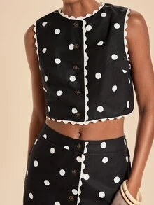 Travachic Elegant Lace Trim Tank Top And Polka Dot Skirt 2 Pieces Set - Black - View 7