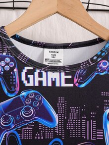 5 Sets Randomly Sent 1 Set]Boys Long Sleeve Long Pants Slim Fit New Arrival Popular Elements Game Console English Letters Headphones Game Console And Other Cool Element Pattern Print Suitable For Boys To Wear Pajamas Homewear Set - Multicolor - View 5