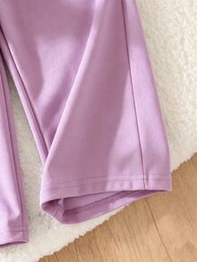 Girls' Contrast Color Round Neck Pony Print Sweatshirt & Wide Leg Pants 2 Pieces Set, Casual Taro Purple Outfit - Multicolor - View 7