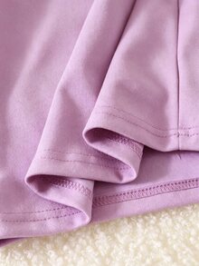 Girls' Contrast Color Round Neck Pony Print Sweatshirt & Wide Leg Pants 2 Pieces Set, Casual Taro Purple Outfit - Multicolor - View 6