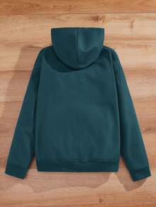 Manfinity RebelGame Men's Loose Drop Shoulder Casual Zip-Up Hooded Fleece Jacket, Suitable For Autumn, Letter - Dark Green - View 4