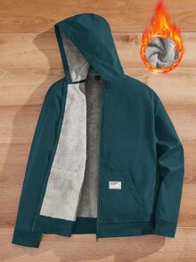Manfinity RebelGame Men's Loose Drop Shoulder Casual Zip-Up Hooded Fleece Jacket, Suitable For Autumn, Letter - Dark Green - View 3