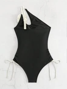 Swim SXY Women One-Pieces Appliques Memotong Kolor - Hitam dan Putih - View 3