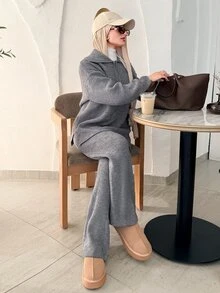 Solavon Casual, mångsidig och stilfull grå långärmad pullovertröja för kvinnor med dragkedja i halsringningen - Mörkgrå - Visa 6