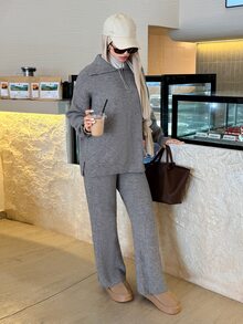 Solavon Casual, mångsidig och stilfull grå långärmad pullovertröja för kvinnor med dragkedja i halsringningen - Mörkgrå - Visa 3