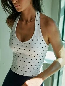 Aralina 休閒運動女款 V 領掛脖健身運動上衣 - 黑與白 - 查看 7