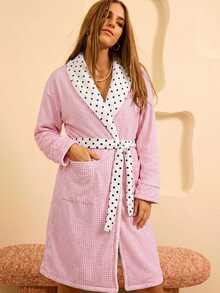 Aralina Women's Polka Dot Print Long Sleeve Loose Fit Robe - Black and White - View 7
