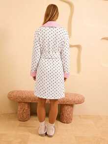 Aralina Women's Polka Dot Print Long Sleeve Loose Fit Robe - Black and White - View 2