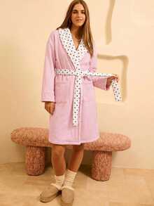 Aralina Women's Polka Dot Print Long Sleeve Loose Fit Robe - Black and White - View 3