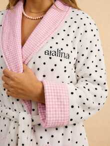 Aralina Women's Polka Dot Print Long Sleeve Loose Fit Robe - Black and White - View 5