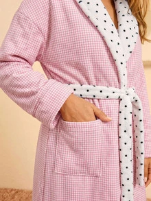 Aralina Women's Polka Dot Print Long Sleeve Loose Fit Robe - Black and White - View 4