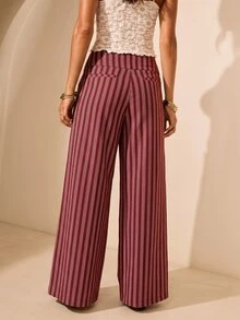 Aralina Striped Low Rise And Wide Leg Wide Wrap Waistband Pants - Burgundy - View 2