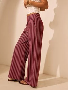 Aralina Striped Low Rise And Wide Leg Wide Wrap Waistband Pants - Burgundy - View 3