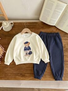 Set Pakaian Anak Bayi Leher Bulat Kasual Nyaman untuk Musim Gugur dan Musim Dingin - Putih - View 4