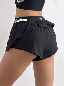 Coolane Women's Letter Print Casual Daily Travel Sports Shorts - Black - View 4