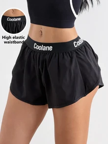 Coolane Women's Letter Print Casual Daily Travel Sports Shorts - Black - View 2