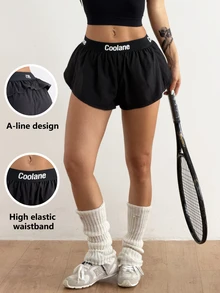 Coolane Women's Letter Print Casual Daily Travel Sports Shorts - Black - View 5
