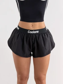 Coolane Women's Letter Print Casual Daily Travel Sports Shorts - Black - View 6