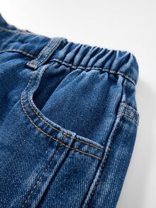 SHEIN 青少年女孩牛仔褲 休閒市區女孩風 復古時尚 個性化 前方破洞開衩 褪色酸洗 水藍色 3D蝴蝶結 寬腿修身藍色 - 中等水洗藍 - 查看 7