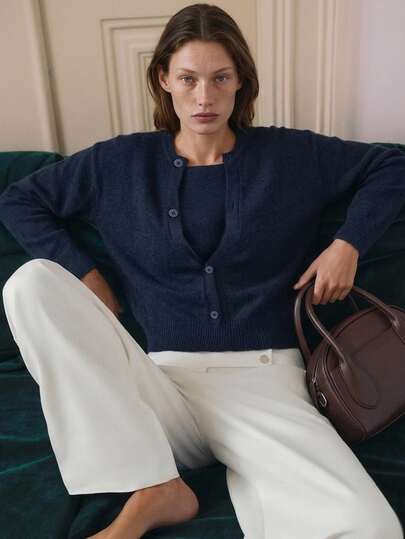 Dazy-Less Women's Button Front Long Sleeve Sweater, Vintage Versatile Business Casual Woman Fall