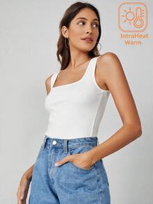 SHEIN BASICS Áo tank top nữ mùa hè phong cách tối giản, màu trơn, đa năng, mặc thường ngày và mặc nhà, màu trắng trơn, phối đồ mùa thu - trắng - Xem 4